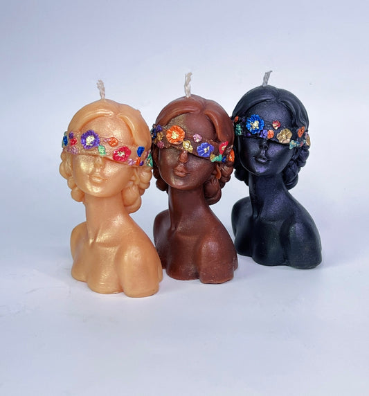 PAINTED & GOLD FOILED FLOWER LADY CANDLES
